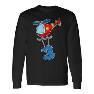 T-shirt a maniche lunghe per bambini con elicottero di compleanno numero 3 - Product Image 1