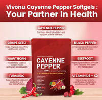 En stock : Capsules molles de piment de Cayenne, 240 unités – Favorise la santé des veines, du cœur et des vaisseaux sanguins – Avec Vitamine E, D3+K2, Pépins de raisin, Hawthorne et Betterave