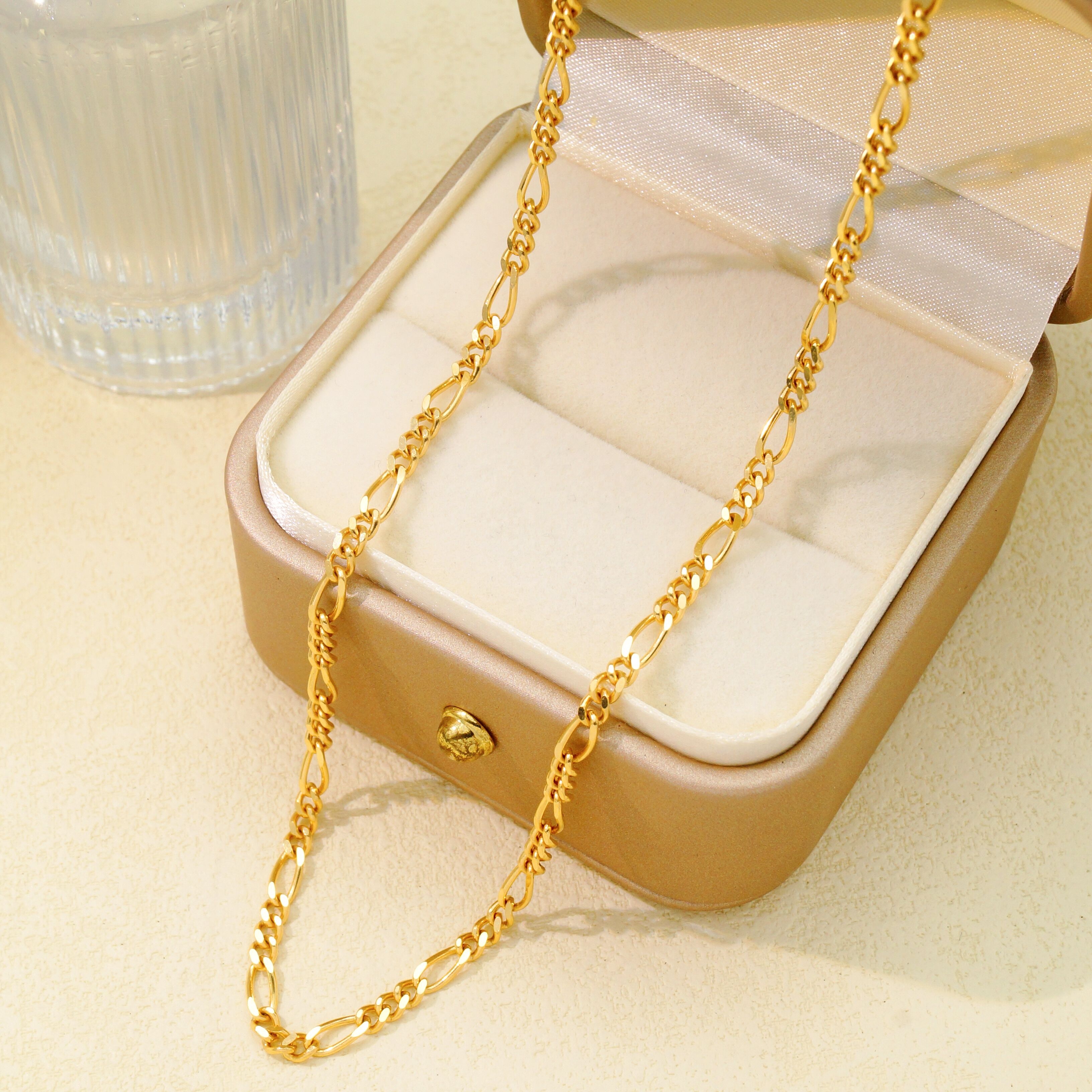 18k Gold Plated Figaro Chain Necklace For Men & Women - Oem