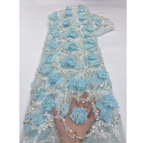 7971 Wholesale 5 Yards Nigerian French Lace Fabric Eco-Friendly <strong>Sequined</strong> Rhinestone <strong>Material</strong> for Women Dresses - Product Image 2