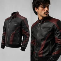 Blouson de motard personnalisé pour homme en cuir PU bordeaux color block clouté, style vegan, punk, OEM ODM, vente en gros, vêtements d'extérieur