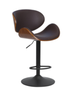 Tabourets de bar en bois courbé noyer, style Mid-Century Modern, hauteur réglable, revêtement en cuir PU noir, pivotants à 360°, pour bar à domicile ou hôtel