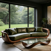 Designer Bio-Curved-Sofa mit Fiberglas-Holzmaserungsrahmen und Lederpolsterung für Wohn- und Gewerbenutzung