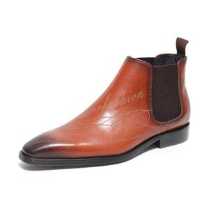 New Men's Winter Ankle Chelsea Leather Boots Top-grade Cowhide Pointed Toe Fashionable Waterproof Anti-slip Shoes - Product Image 6