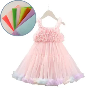 Polyester Tulle màu hồng lưới vải cho đồ chơi đám cưới vải