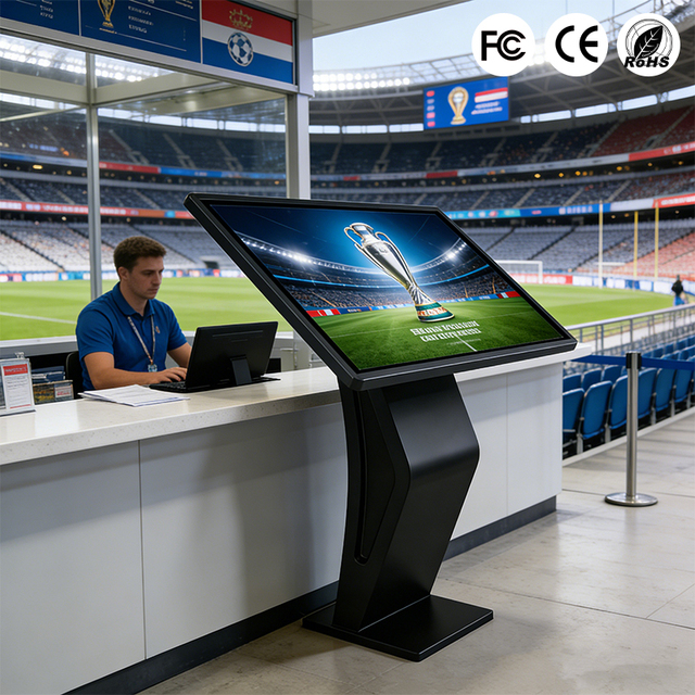 43" 55" Slanted Touch Screen Table with Free Flip Book CMS | Commercial 24/7 Wayfinding Kiosk for Airport Retail Store Education