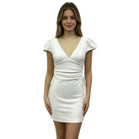 Robe Courte Moulante Blanche Col V Manches Bouffantes avec Fronces Latérales et Taille Nouée pour Femme, Idéale pour Soirées et Cocktails – Fabrication OEM/ODM Directe Usine