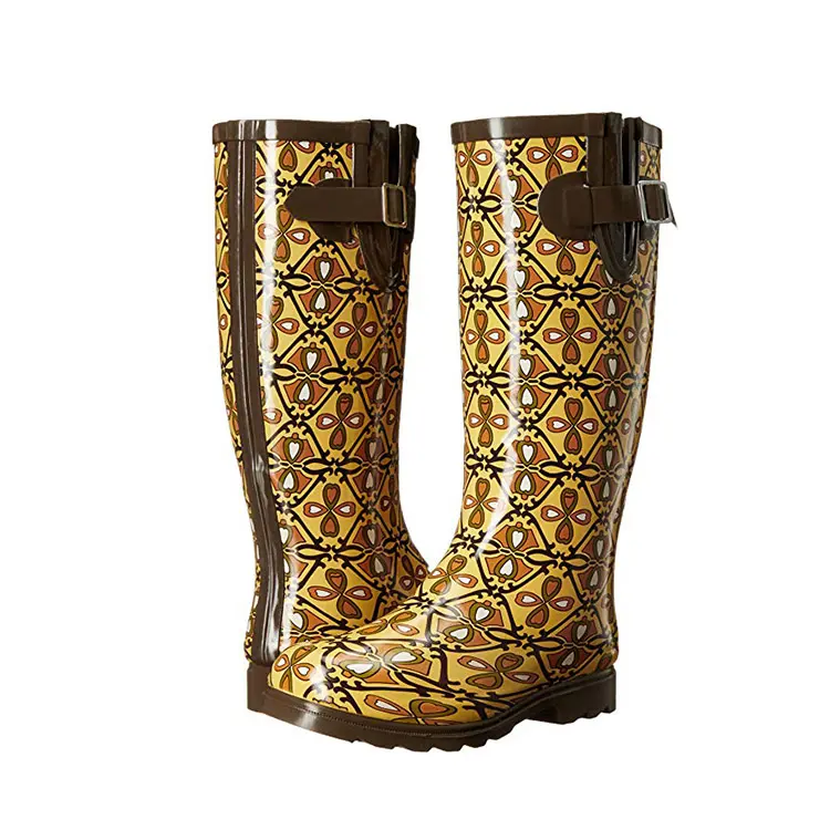 फैशन कस्टम प्रिंट वेलिंगटन बूट महिलाओं के थोक gumboots निष्पक्ष व्यापार बारिश जूते