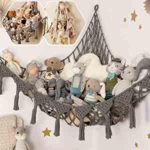 Factory Custom 3-in-1 Wall <b>Corner</b> Dolls Hammock Handwoven Cotton Rope <b>Storage</b> Net for Bedroom Kids Room Organizer - Product Image 3