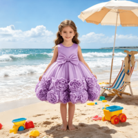 Robe en Tulle pour Enfants, Col Perlé, Nœud à la Taille, Robe de Cérémonie, Tenue de Fête d'Anniversaire pour Bébé Fille, Robe de Princesse pour Mariage ou Demoiselle d'honneur