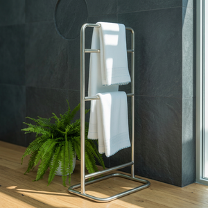 Gold Metal <b>Towel</b> Rack Minimalist Design Hanging <b>Stand</b> for Bathroom or Kitchen Durable Polished Finish - Product Image 1
