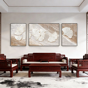 Quadro Moderno Testurizzato con Loto e Pesce, Triptico da Parete, Dipinto Decorativo in Porcellana Cristallina Incorniciato per Soggiorno <span class=keywords><strong>di</strong></span> Lusso - Product Image 5