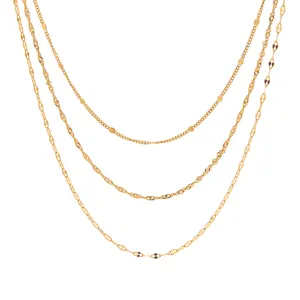 New Trendy 18K Gold Plated Stainless Steel Jewelry Waterproof Three Layer Stacking Necklace for Girls
