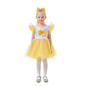 Vestido de Princesa Amarillo de Tul con Escote Corazón para Niñas, Ideal para el Día del Niño, Cumpleaños o Actuaciones - Product Image 4