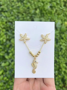 18K 금도금 바다 해변 동물의 매력 목걸이 게 귀걸이 불가사리 소라 코코넛 나무 펜던트 어린이 선물 황동 - Product Image 2