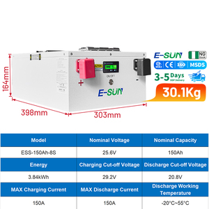 Batterie au lithium LiFePO4 ESUN 24V 3,84 kWh 150Ah pour système d'énergie solaire hybride domestique - Product Image 4