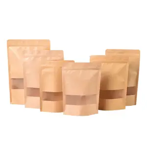 Hoyo Custom High Quality Kraft Paper Bags With Transparent Window Paper Stand Bags Pack Dried Fruit Foods
