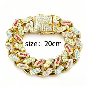 Pulsera de Cadena de Aleación con Diseño Geométrico Innovador y Pedrería Colorida, Estilo Hiphop, Pulseras para Hombre, Joyería de Moda, Gran Venta - Product Image 3