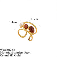 Bague ouverte en acier inoxydable plaqué or PVD 18 carats avec pierres colorées, large bande géométrique irrégulière, bijoux de mode en gros