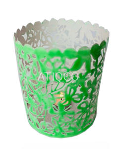 Ornate Vintage Painted <b>Green</b> Metal Iron Tea Light Votive with Floral Design <b>Candle</b> Scounce | Diwali Decor Christmas Decor - Product Image 1