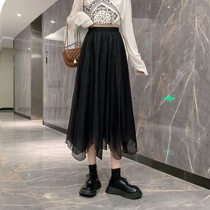 Women's Chiffon Skirt Elastic Waist Irregular Hem Breathable Spring Summer Wear Apricot Black - Product Image 3