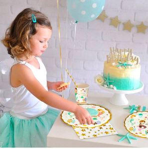 Feuille d'or sirènes vaisselle jetable enfants 1er joyeux <span class=keywords><strong>anniversaire</strong></span> fête gobelets en papier/<span class=keywords><strong>assiette</strong></span>/serviette bébé douche fête fournitures - Product Image 6