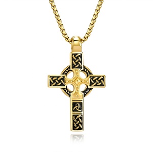 Collana vintage da uomo in oro 18k in acciaio inossidabile con nodo celtico con ciondolo a croce per preghiera <span class=keywords><strong>gioielli</strong></span> vyking - Product Image 5