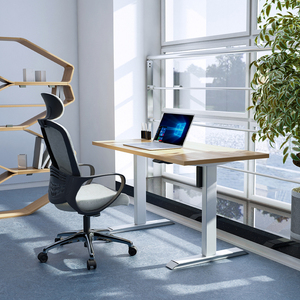 Bureau debout électrique moderne en acier inoxydable OMNI, réglable en hauteur avec 4 mémoires, table de travail à 2 niveaux pour bureau - Product Image 1