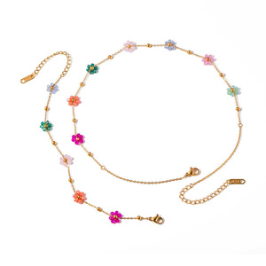 Conjunto de Joias Femininas com Colar e Pulseiras de Flores Coloridas com Contas, Banhado a Ouro <span class=keywords><strong>18k</strong></span>, em Aço Inoxidável - Product Image 6