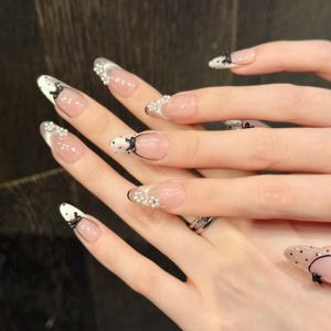 Diseño #320 #414 #420 <span class=keywords><strong>Prensa</strong></span> francesa de lujo en las uñas Polka Dot Nail Art 3D Bowknot Pearl Flower Pink Cat Eye Uñas postizas artificiales - Product Image 4