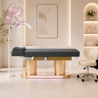 Lit de beauté électrique à 4 moteurs, base en acier inoxydable doré, lit de massage chauffant pour cils avec commande au pied