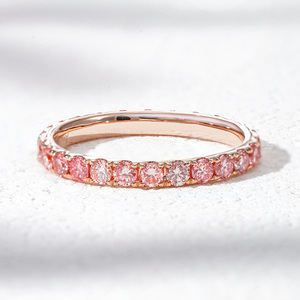 Anillo de Moda con Piedra Rosa, Oro Sólido de 10K, Diamante Rosa de 2.3mm Cultivado en Laboratorio, Anillo de Eternidad Completo, Alianza de Boda para Mujer - Product Image 2