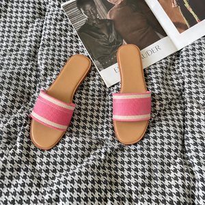 Sandalias de Mujer MR Fashion, de Cuero Genuino, Punta Abierta, Planas, Estilo Verano, con Estampado de Colores Mixtos y Hebilla Decorativa, Estilo Slip-On - Product Image 5