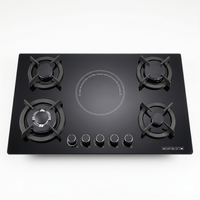 Table de cuisson encastrable quatre feux multi-électrodes gaz/électrique avec plaque en verre, système d'allumage électronique domestique, classe d'efficacité énergétique
