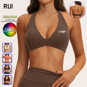 RUIQUWIN Custom Sexy V-neck Yoga Bra Backless Pilates Crop Top 5XL Nude Feel Lightweight Running Fitness Gym Clothes - Product Image 1
