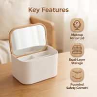 Organisateur de bureau multifonctionnel avec couvercle miroir, boîte à cosmétiques en bambou, boîte à bijoux professionnelle pour la chambre à coucher et la coiffeuse