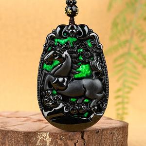 Pendentif en jadéite naturelle noire, style chinois, signes des douze animaux, design original, cadeau avec certificat d'évaluation, SX26 - Product Image 2