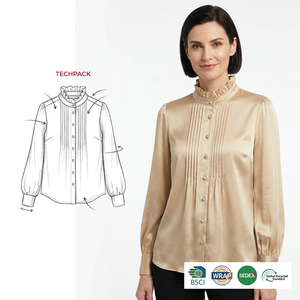 Camicetta <span class=keywords><strong>Verde</strong></span> <span class=keywords><strong>Smeraldo</strong></span> Personalizzata in Acetato con Fiocco, Vita Stretta, Maniche a Lanterna, Versatile, da Donna - Product Image 3