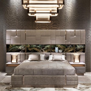 Casa italiana filosofia accademia moderna camera da letto di lusso Set alta testata amata arte letto in legno massello morbida pelle - Product Image 2
