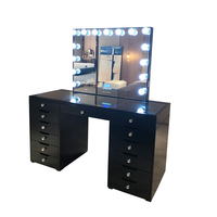 En stock aux États-Unis ! Meuble de chambre à coucher en bois de luxe Docarelife, ensemble de coiffeuse moderne noire avec miroir Hollywood éclairé
