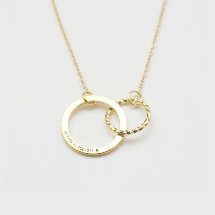personalized mother daughter jewelry 925 sterling silver gold plated interlock circle necklace wholesale