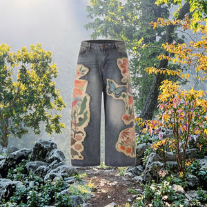 Nouveau pantalon pour homme et femme, vintage, lourd, d'hiver, ample, mi-long, droit, haut de gamme, imprimé à la main, patchwork, 100% coton - Product Image 3