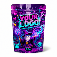 Sachet Mylar personnalisé 3,5g Za Pack avec logo personnalisé, pochette brillante refermable, sac d'emballage stand-up pour jeu Pixel Wizard et dessin animé