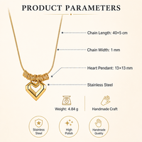 Collier Cœur en Acier Inoxydable Plaqué Or, Pendentif Double Cœur, Chaîne Serpent, Anneaux Multiples, Collier Poli Miroir pour Femme