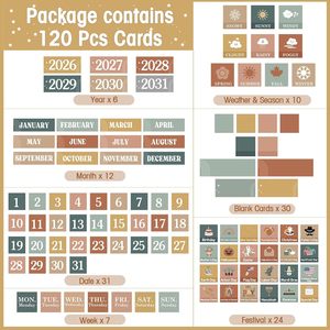 Juego de tableros de bolsillo con calendario para el aula, 120 tarjetas con información sobre el clima, las estaciones y festividades para la gestión del tiempo - Product Image 2