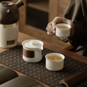 Guanlan Jade White Porcelain Portable <b>Tea</b> <b>Set</b> Minimalist Design Travel Size With <b>Tea</b> Infuser And Water Separator For Outdoor Use - Product Image 3