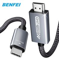 Kabel USB C ke HD MI 3 Meter 4K 60Hz, Cangkang Aluminium, Jalinan Nilon, Kompatibel dengan Thunderbolt 3/4, Kabel Tipe C ke HD MI