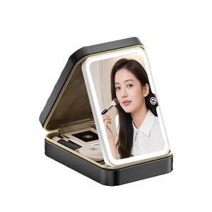 Sac de rangement pour maquillage en PU noir avec miroir, fermeture à glissière, trousse de toilette portable pour les voyages et l'usage quotidien - Product Image 1