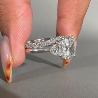 Ensemble de mariage personnalisé à trois pierres, taille coussin, 0,5-3 carats, avec bague de fiançailles en diamant de laboratoire, or blanc massif 10K/14K/18K, certifié IGI