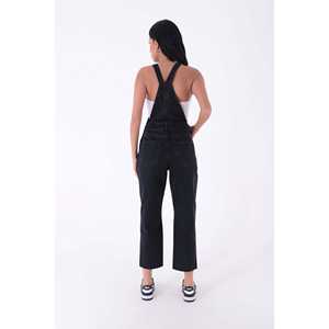 เอี๊ยมยีนส์ทรงหลวมสำหรับผู้หญิง สีดำ ผ้าฝ้าย ขากว้าง มีกระเป๋าและสายปรับได้ - Product Image 2